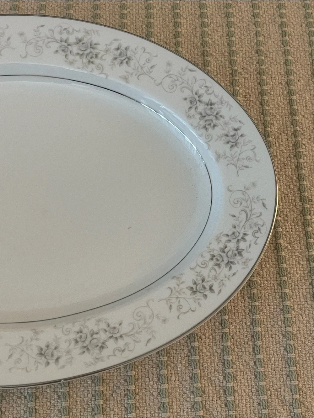 Elegant White Serving Platter with Silver & Floral Rim - Camelot